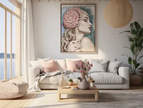 a modern home with a large ai generated art canvas